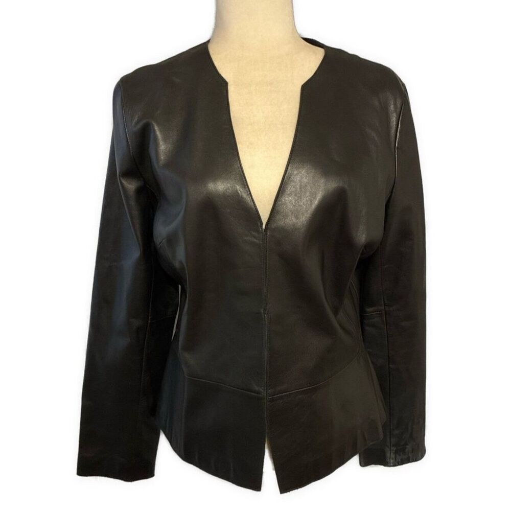 banana republic solid black long sleeve V Neck  lamb leather jacket Large